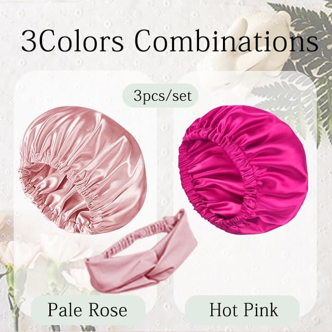 Hair Bonnets 3Pcs Satin Bonnet For Sleeping Silky Bonnets Womens Silk Bonnet Night Caps Curly Hair Sleep Cap For Women