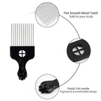 Black Metal Afro Pick Combs for Curly Hair - Detangle & Style Comb for Women and Men, Durable Plastic & Metal, Fist Design for Hair Styling, Perfect for Wigs (2 Pack Hair Comb, Count, 2)