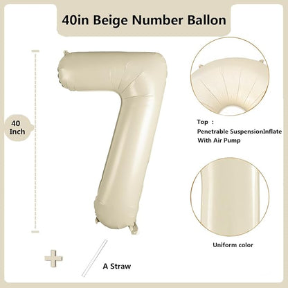 40 inch Cream White Number Balloon Giant Foil Helium Balloons Beige Number 7 - Image 2