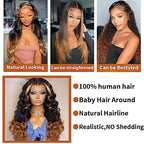 13x6 Lace Front Wigs Human Hair Pre Plucked Body Wave 13x6 1B/30 Ombre Transparent Lace Frontal Wigs With Baby Hairs Glueless Wigs Brown Highlight Balayage Wigs Human Hair Wigs For Women 24 Inch
