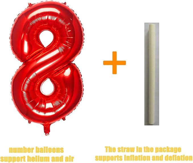 1pc Red 8 Number Balloon, 32 inches, Self Sealing, Birthday Decoration Supplies - Image 3
