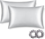 ALASKA BEAR Silk Pillowcase for Hair and Skin, Set of 2 Pure Genuine 22 Momme Mulberry Silk Pillow Cases King Size for Bliss Sleep Better Than Poly Satin, Zipper Closure(2pc, Silver)