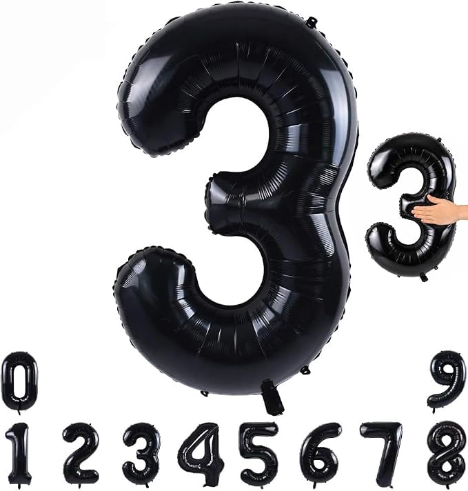 TONIFUL 40 Inch Black Number 3 Balloons Large Foil 3rd Birthday Decorations | by TONIFUL