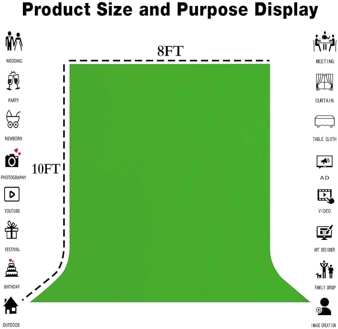 Green Screen Backdrop for Photoshoot, Fabric 8x10ft | Polyester Studio Photo - Image 3