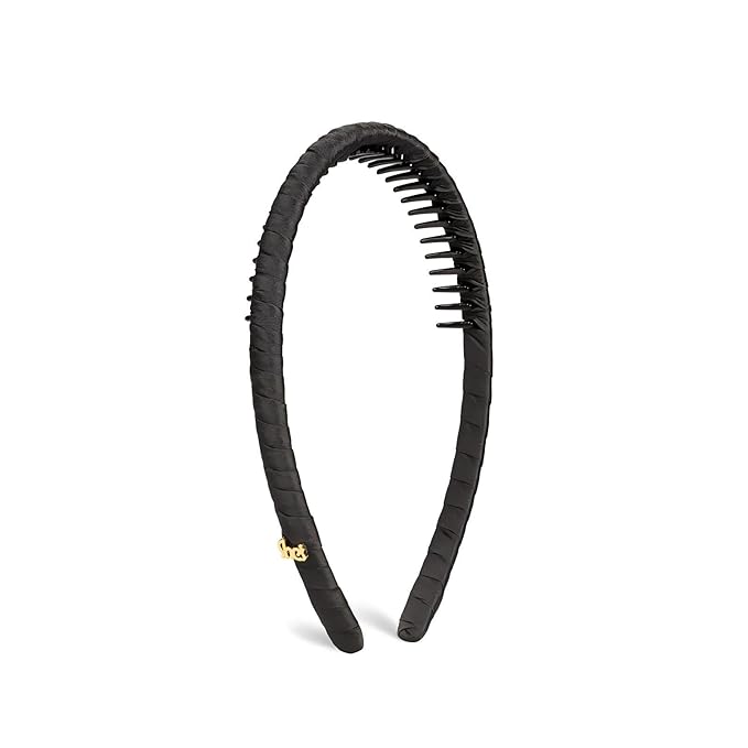 SHE'S FREE STYLE JUST FOR YOU Upgraded Classic Thin Headbands for Women, Non-Slip Polyester & Plastic Hair Bands with Teeth for Strong Hold Grip, Durable Hair Accessories (Gold-K0, Upgrade)