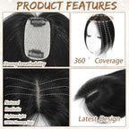 Amchoice Hair Toppers for Women Real Human Hair, Bangs Hair Clip 360° 3D Cover Bangs, Human Hair Toppers for Women Daily(Black, 3D Side Bangss (5 * 9))