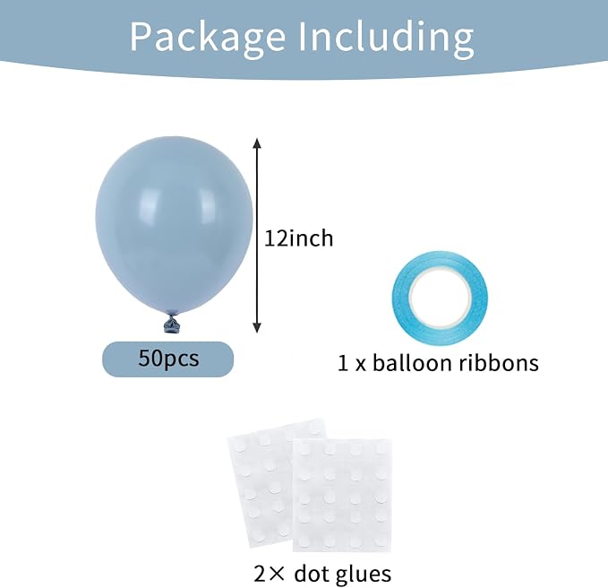 50pcs Matte Dusty Blue Party Balloons, 12 Inch | Slate Blue Latex Helium - Image 3