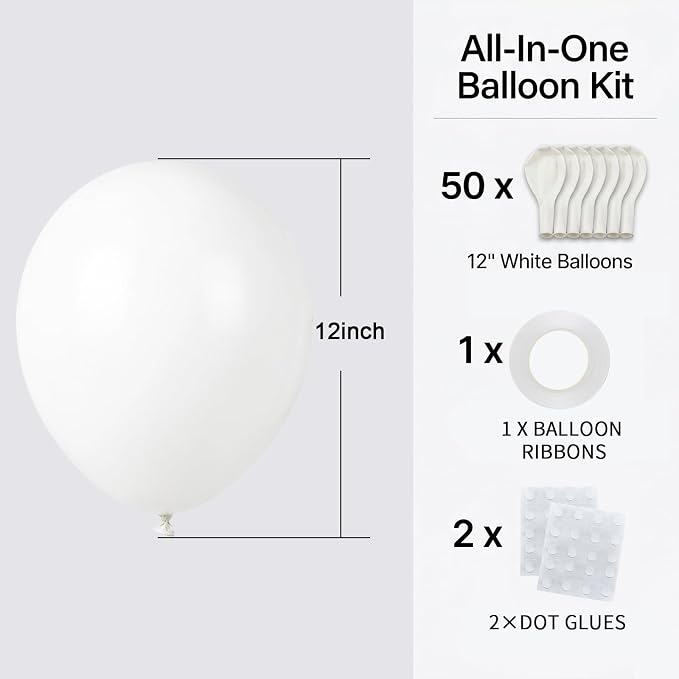 50pcs 12 Inch Helium Matte White Latex Balloons | Premium Quality White Balloons - Image 2