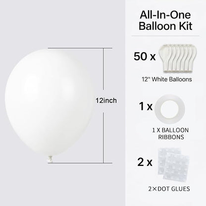 50pcs 12 Inch Helium Matte White Latex Balloons | Premium Quality White Balloons - Image 2