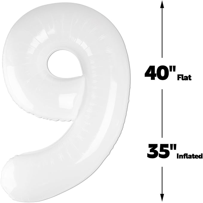 White Number 9 Balloon 40 inch, Balloon numbers party supplies, deco photo shoot - Image 2
