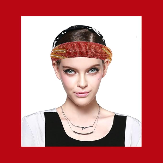 Fashion Wide Headband for Women Sparkle Red Rhinestone Headbands Dressy Glitter Headband Comfortable High Elastic Head Band Hairband Hair Hoop Hair Accessories for Women