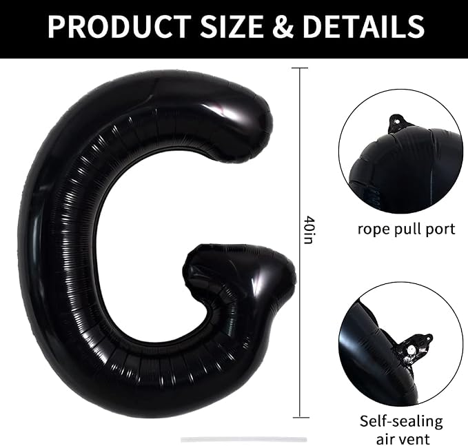 TONIFUL 40 Inch Large Black G Letter Balloon - Image 2