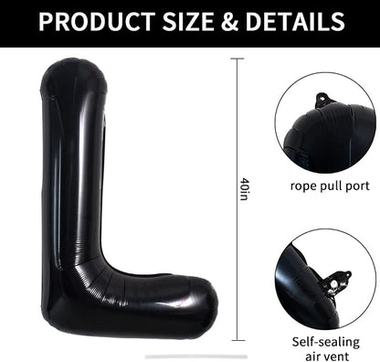 TONIFUL 40 Inch Large Black L Letter Balloon - Image 2