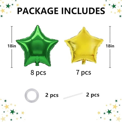 TONIFUL 15 Pack Green and Gold Star Foil Balloons | 18 Inch Mylar Star Balloons - Image 2