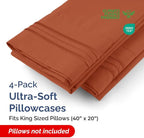 King Pillow Cases Set of 4 - Ultra Soft Hotel Quality Pillowcase Covers - Comfy, Cozy & Wrinkle Free - Shrinkage, Stain & Fade Resistant - Machine Washable Pillow Protectors - 4 Piece Set - Terracotta