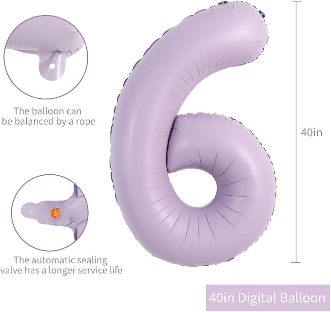 TONIFUL 40 Inch Cream Purple Large Number 6 Balloon - Image 2