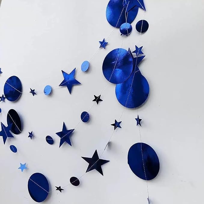 Dark Blue Party Decoration Dark Blue Star Circle Dot Hanging Garland Streamer - Image 2