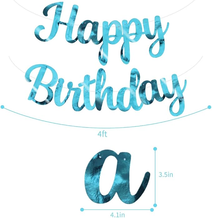 BEISHIDA Bright Lake Blue Happy Birthday Banner Party Decoration NO DIY | - Image 2