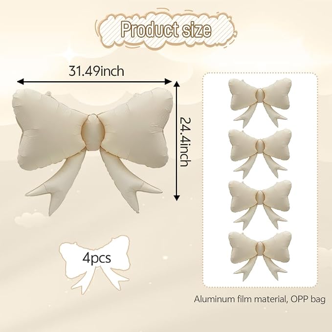 4pcs Jumbo Oversized Ribbon Balloons Coquette Bow Balloons Bow Party Coquette - Image 3