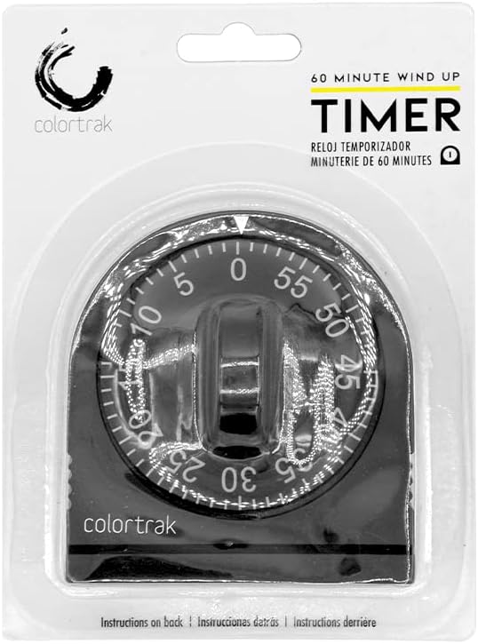 60 Minute Wind Up Timer (2 Pack) Visual Mechanical Timer, from 0 to 60 Minutes, for Kitchen, Hair Color Processing, Tanning Time, Kids' Home and Classroom Activities or Timeouts, Black