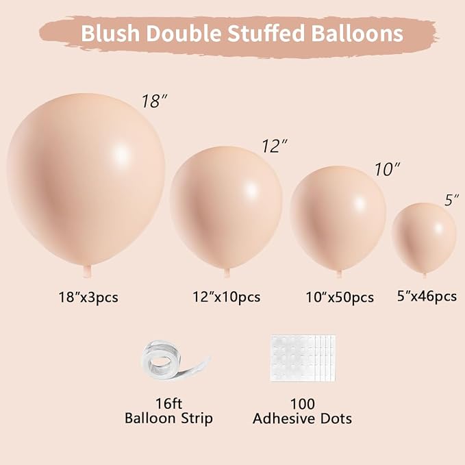 Beige Blush Pink Double Stuffed Balloons Different Size 115Pcs 5/10/12/18" - Image 2