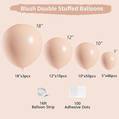 Beige Blush Pink Double Stuffed Balloons Different Size 115Pcs 5/10/12/18" - Image 2