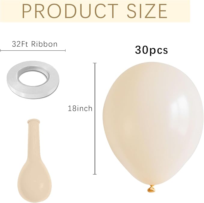 Cream Balloons 30 Pack 18 inch Latex Party Neutral Round Beige Sand White - Image 2