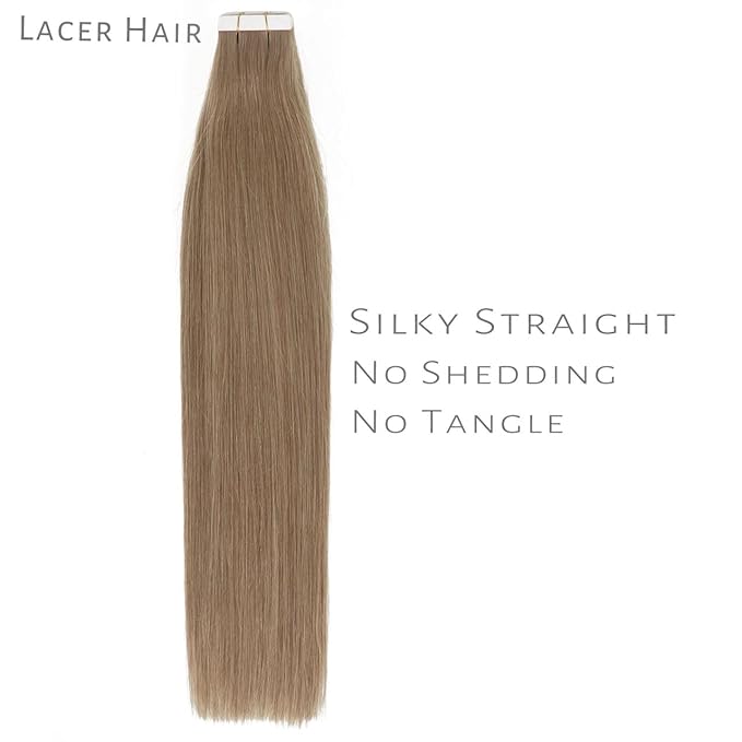 Lacer Hair Extensions Tape in Human Hair Chestnut Brown Skin Weft Remy Tape in Hair Extensions 20 Inch Full Thick Ends Adhesive Hair Pieces for Women 50g/20pcs
