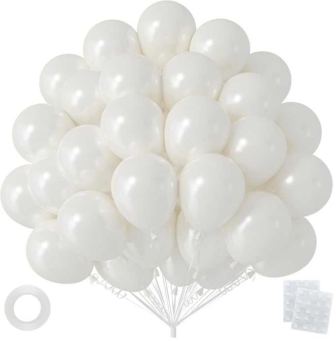 50pcs 12 Inch Pearl White Latex Balloons | Premium Pearl Balloon Kit by OWPFJG