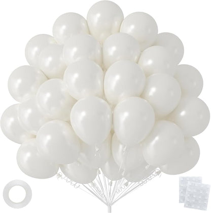 50pcs 12 Inch Pearl White Latex Balloons | Premium Pearl Balloon Kit by OWPFJG