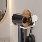 Upgraded Drill-Free Hair Dryer Holder With Hair Tie Organizer- Heavy Duty Double-Stick Tape Wall Mount Organizer for Bathroom, No Drill, Sturdy Carbon Steel Construction, Rust-Resistant (White)