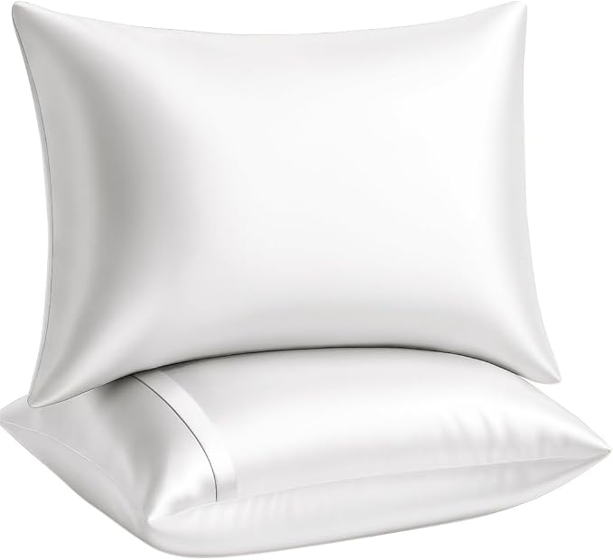 BLISSFORD Satin Pillowcase with Zipper for Hair and Skin Care, Feels Soft and Cool Like a Silk Pillowcase, White Satin Pillow Cases 2 Pack, Slik Pillow Cover, Queen Size - Set of 2