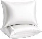BLISSFORD Satin Pillowcase with Zipper for Hair and Skin Care, Feels Soft and Cool Like a Silk Pillowcase, White Satin Pillow Cases 2 Pack, Slik Pillow Cover, Standard Size - Set of 2