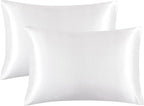 White Satin Pillowcase Standard Set of 2 with Envelope Closure，White Silk Pillowcase for Hair and Skin (20x26)