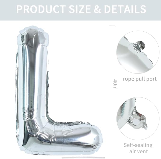 TONIFUL 40 Inch Large Silver Letter L Foil Balloons Alphabet Balloons | Giant - Image 2