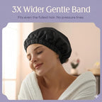 Premium Shower Cap for Women with Long Hair. Reusable, 100% Waterproof, Double-Sided, Great For Curls with Anti-Frizz Fabric terry-lined. Black shower caps for women