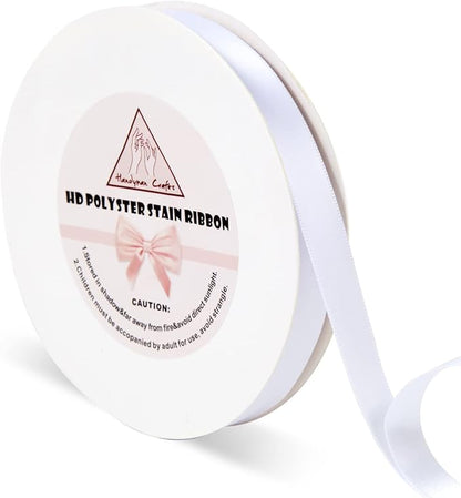 White Satin Ribbon for Gift Warping, 5/8inch 50 Yards Solid Polyester Fabric by HandymanCrafts