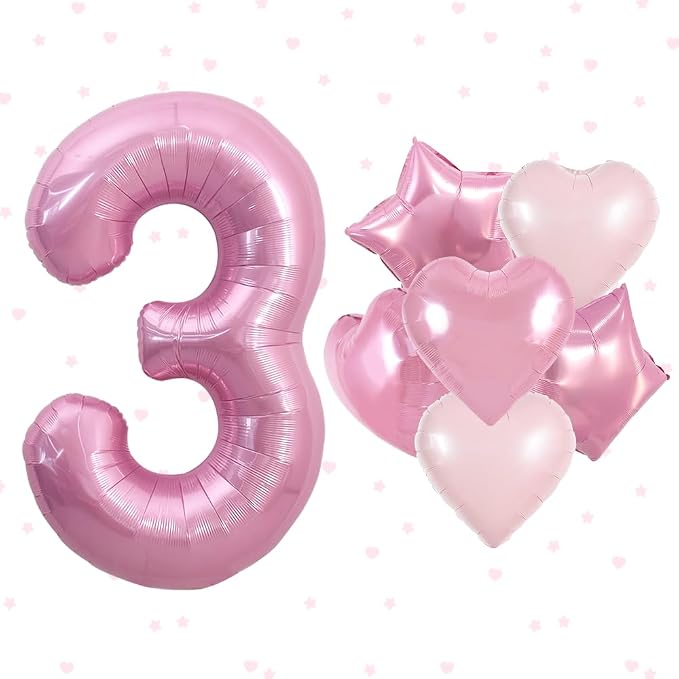 TONIFUL 3rd Birthday Balloons Kit 40 Inch Pink Large Number 3 Foil Balloon | by TONIFUL
