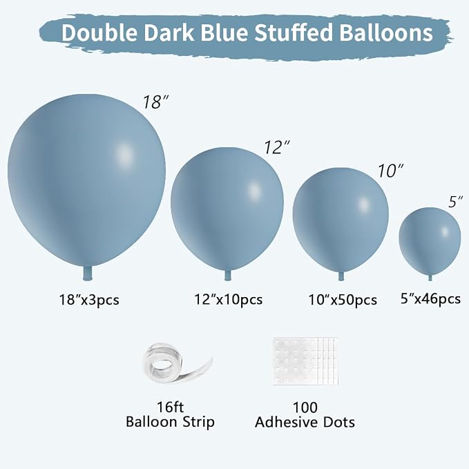 Double Dusty Blue Stuffed Balloons Different Size 115Pcs 5/10/12/18" Slate Blue - Image 2