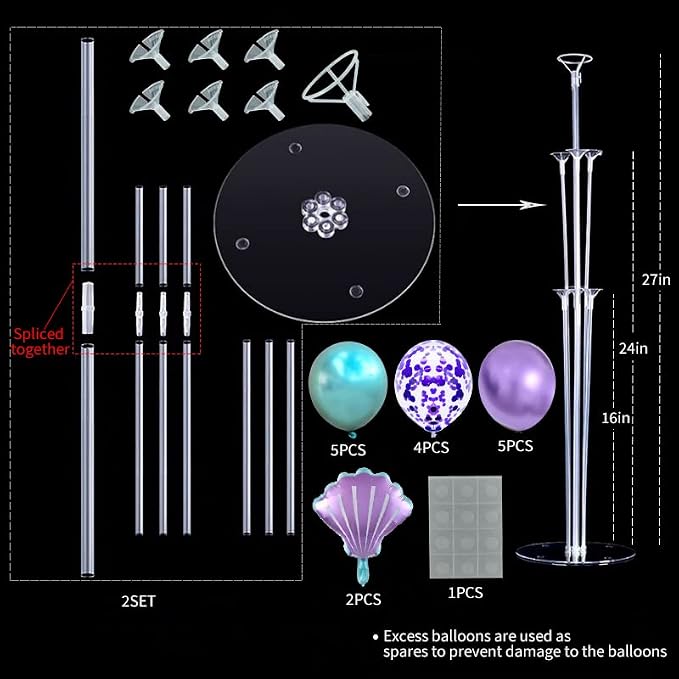 Mermaid Table Centerpiece Balloons Stand Kit 2 Sets - Image 2