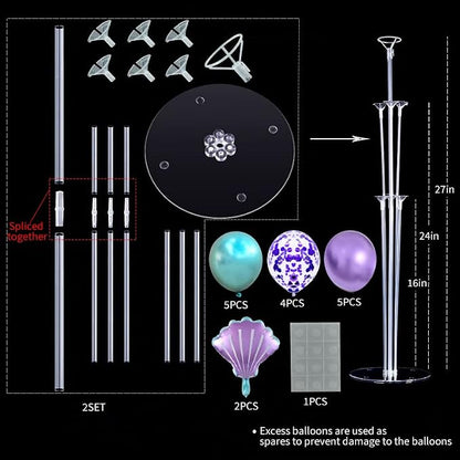 Mermaid Table Centerpiece Balloons Stand Kit 2 Sets - Image 2