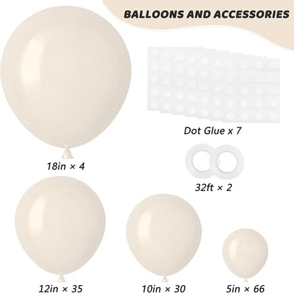 RUBFAC 135pcs Sand White Balloons Cream Beige Latex Balloon, Different Sizes 18 - Image 2
