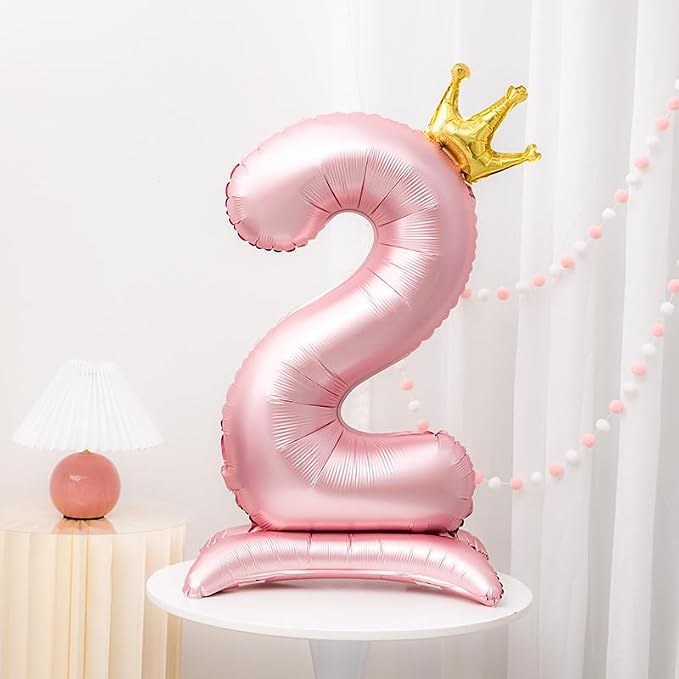 Pink Crown Number 2 Balloon Standing Pink Princess digital 2 Foil Balloon | - Image 5