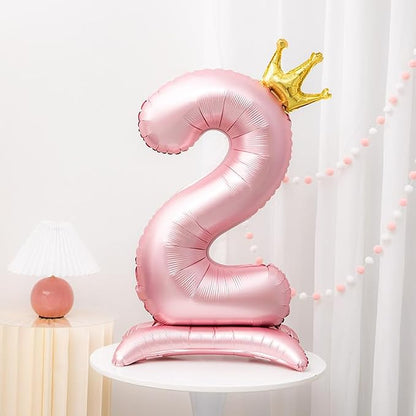 Pink Crown Number 2 Balloon Standing Pink Princess digital 2 Foil Balloon | - Image 5