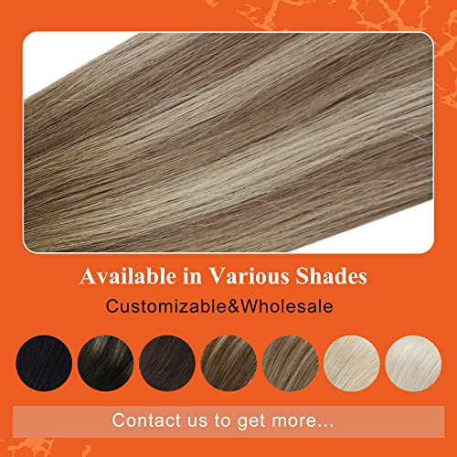 Full Shine Invisible Tape in Hair Extensions 18Inch Remy Tape in Color Dark Brown 3 Fading to 8 and 22 Blonde Double Sided Real Human Hair Extensions 20 Pcs 50G Seamless Brazilian for Wedding