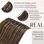 RUNATURE Real Hair Extensions Clip in Human Hair, Remy Clip in Hair Extensions Real Human Hair, Tangle-free Soft Natural Hair for Women, 12 Inch 50g 3pcs #3P12 Walnut Brown Highlight Blonde