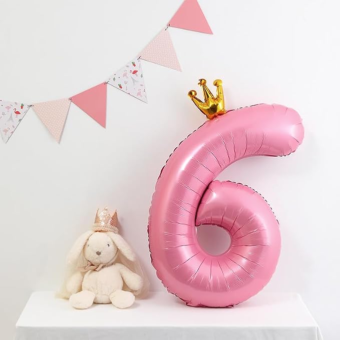 40 Inch Crown Pink Number 6 Balloon, Big Conjoined Light Pink Foil Mylar Helium - Image 4