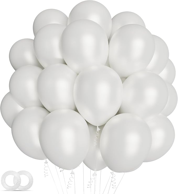 100pcs Pearl White Balloons 12 inch White Latex Party Balloons by ASIYUHY