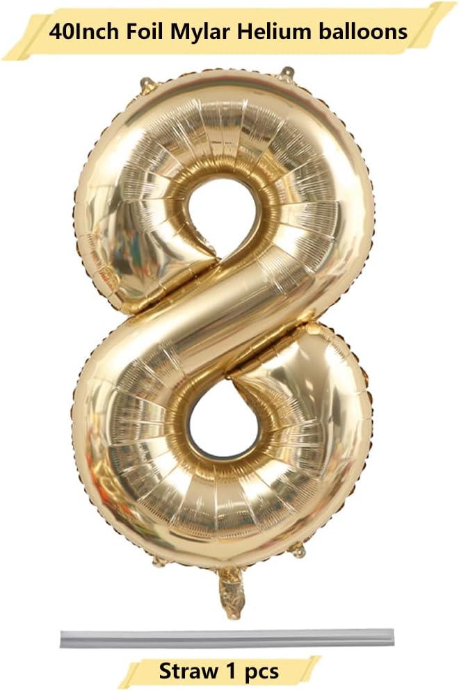 Light Gold Number 8 Foil Balloon 40IN Champagne Gold 8 Mylar Helium Balloon | - Image 2