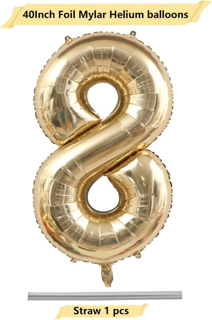 Light Gold Number 8 Foil Balloon 40IN Champagne Gold 8 Mylar Helium Balloon | - Image 2